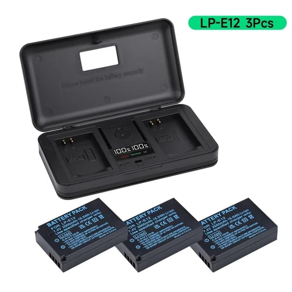Canon EOS M batteri, 2000mAh, Kompatibel med M10, M50, M100, 3 batteri 1 oplader