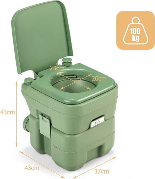 Transportabel campingtoilet, 42x36x43 cm, grå