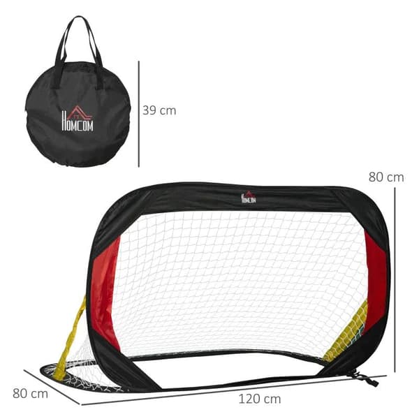 Rootz 2 fodboldmål med net - Fodboldmål - Foldemålsæt af 2 med bæretaske - Stål - Sort + Rød + Guld - 120 x 80 x 80 cm