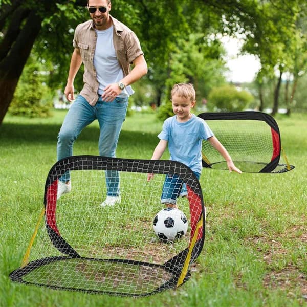 Rootz 2 fodboldmål med net - Fodboldmål - Foldemålsæt af 2 med bæretaske - Stål - Sort + Rød + Guld - 120 x 80 x 80 cm