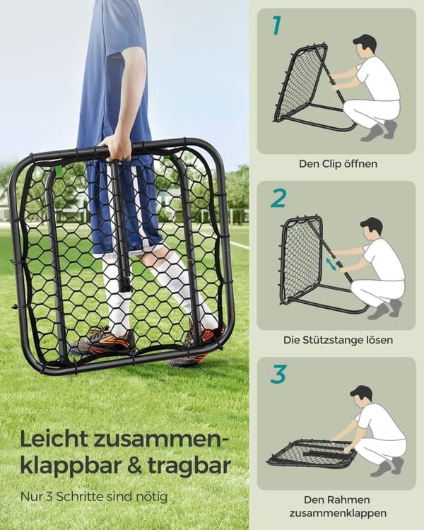 Rootz fodboldmålsæt - Fodboldnet - Bærbart mål - Galvaniseret stål - Letvægts - Nem montering - Blæk sort - 78,5 cm x 84,5 cm x (55-78,5 cm)