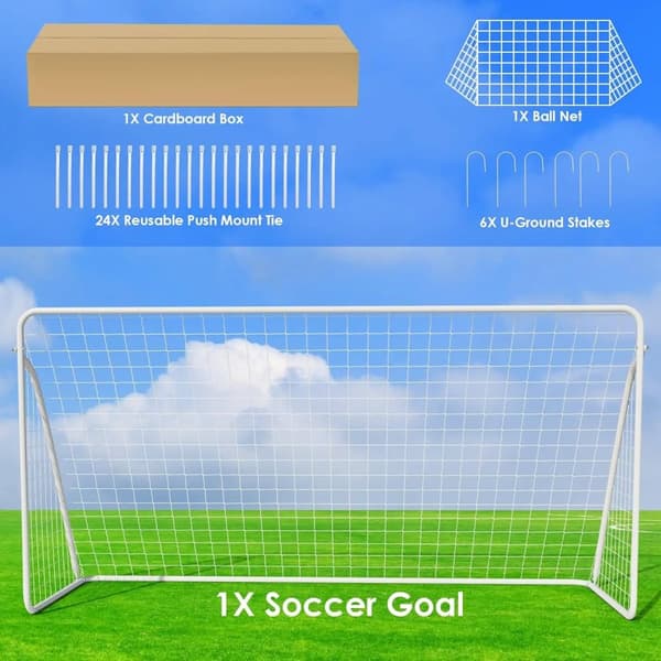 Fodboldmål Sæt, Bærbar 12x6 FT Ramme, Vejrbestandig Metal Konstruktion, Inkluderer Jordspyd
