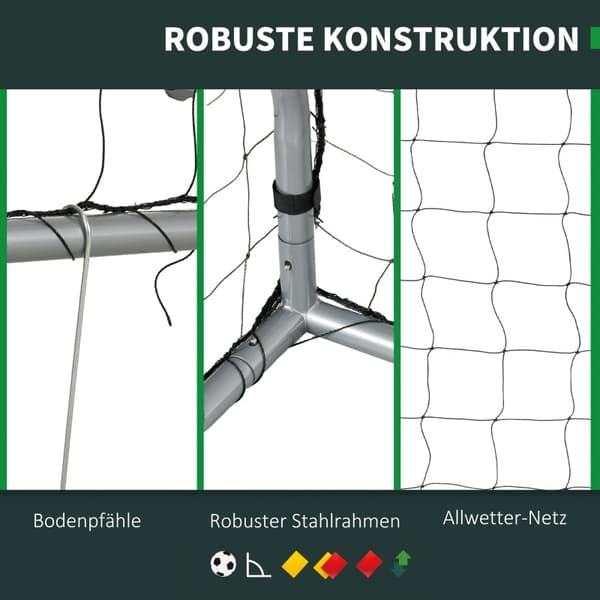 Rootz fodboldmålsæt - Bærbart fodboldnet - Vejrbestandigt fodboldnet - Robust stålramme - Nem montering - 240 cm x 85 cm x 160 cm