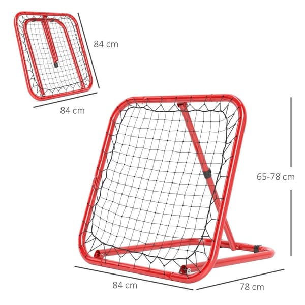 Rootz Football Rebounder Net - Taitava rebound Wall - Säädettävä kouluttaja - Boosts Ball Control - 78cm x 84 cm x 65-78cm - musta -punainen