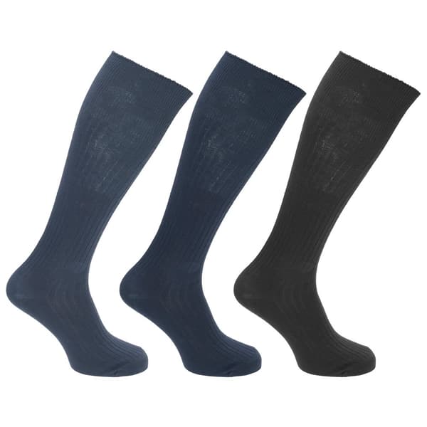 Mens 100% Cotton Ribbed Knee High Socks (Pack Of 3) Blue/Black/Navy UK 6-11, EUR 39-45