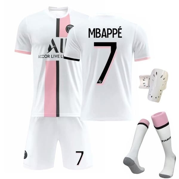 jalkapallosetti jalkapallopaita mbappe, jossa jalkapallosukat ja jalkasuojat