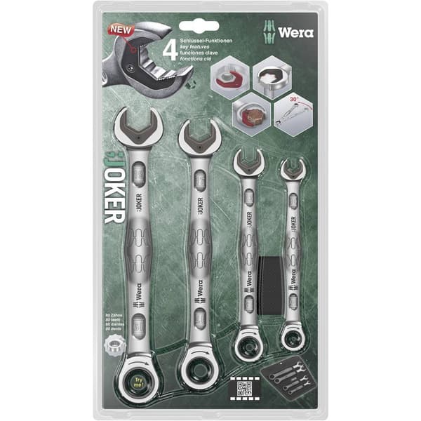 Wera 05073290001 Joker U-ring-blocknyckelset, 4 delar Nyckelvidd (Metrisk) (för titel) 10 - 19 mm