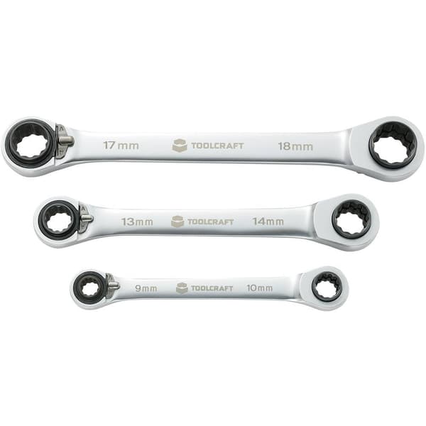 4-i-1 Sats dubbla spärrringnycklar,3 delar,8 - 19 mm,TOOLCRAFT,819162