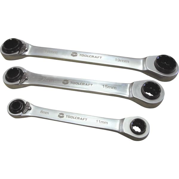 4-i-1 Sats dubbla spärrringnycklar,3 delar,8 - 19 mm,TOOLCRAFT,819162