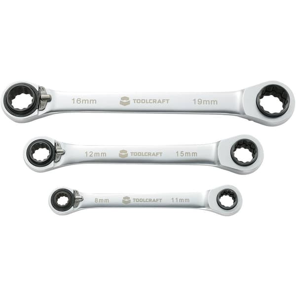 4-i-1 Sats dubbla spärrringnycklar,3 delar,8 - 19 mm,TOOLCRAFT,819162