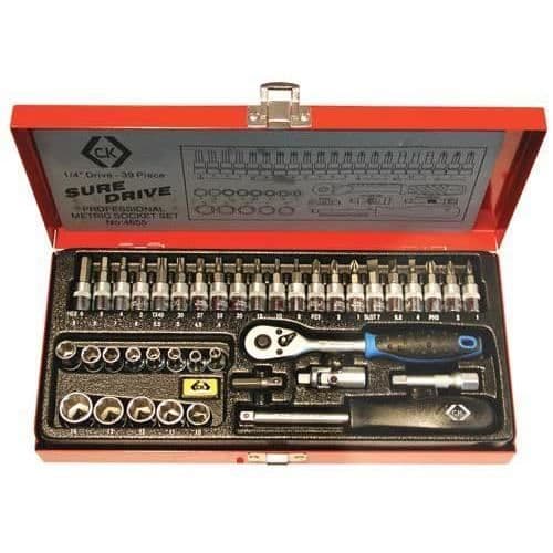 CK T4655 Box med 39 stycken 1/4" hylsor och skruvmejselbits