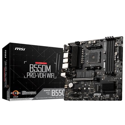 MSI B550M PRO-VDH WIFI,m-ATX,Socket AM4,AMD B550 Chipset,4 DIMMs,Dual Channel DDR4 up to 4400+(OC)MHz,1x PCIe 4.0/3.0 x16 slot,2x M.2 slots,4x USB 3.2