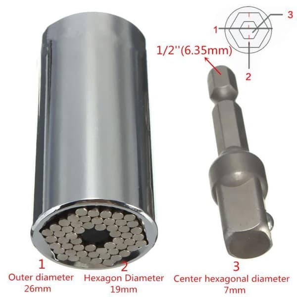 Spärrnyckelhylsa - Universal - ETC-120A - Borradapter - 7-19mm - 52x26mm