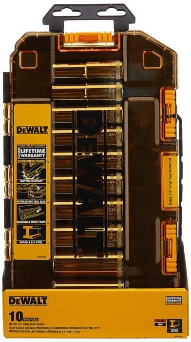 Spärrnyckel - hylsnyckel - momentnyckel Dewalt - DWMT73815 - Set med 10 metriska hylsor, 1/2" drivning ()