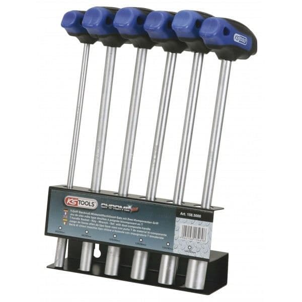 Hylsnyckelsats - KS TOOLS - T-handtag - CHROMEplus - 6 delar 6-14mm
