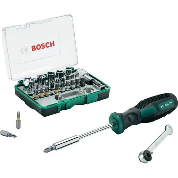 Set med bits och spärrnycklar - BOSCH - Promoline 28st - Stål - Bitshållare - Perfekt gör-det-själv