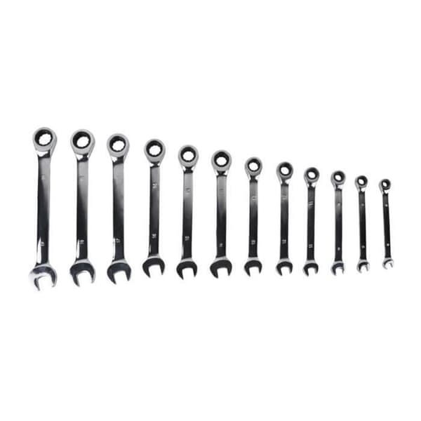 12 ST Kombinationssats Kombinationsspärrnyckelsats 8-19 mm metrisk tand platt nyckel - Vändbar kombinationsnyckelverktyg