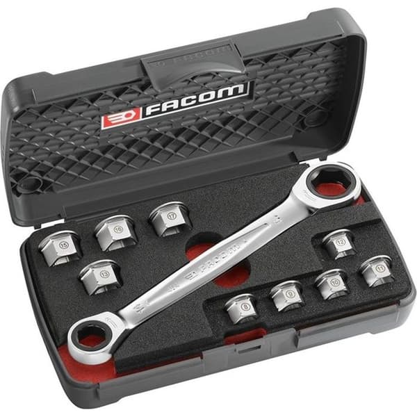 FACOM 11 in 1 Ratcheting Box Wrench Box - 464.J1APB (levereras med 1 set med 9 ringar + 1 plastförvaringsväska)