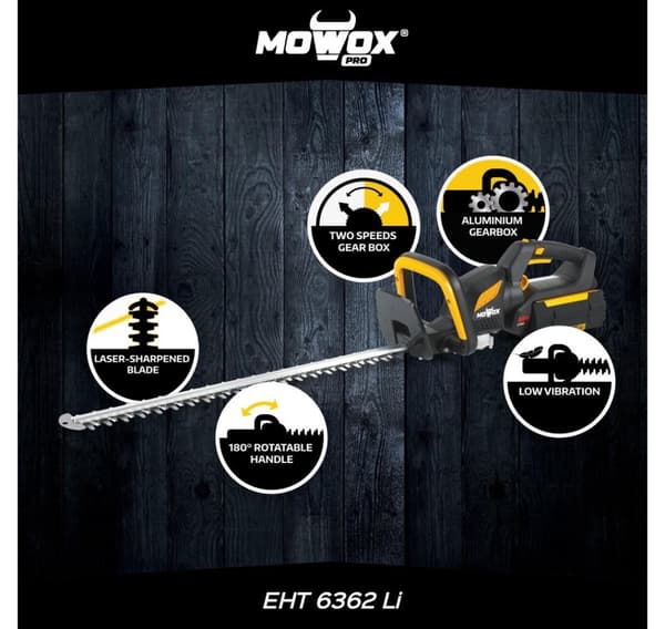 MoWox, sladdlös, 62V Excel-serien handhållen batterihäcksax med roterande handtag (utan batteri och laddare), EHT 6362 Li