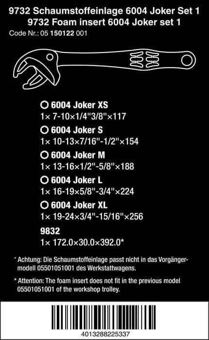 Wera - 05150122001 - Skuminlägg 9732, set 6004 Joker 1, 5 delar, Krom, Matt