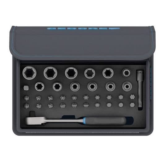 Gedore Sats med hylsnycklar med ratt 1-4" i ett textilfack, 35 delar - TC 666-MU-20