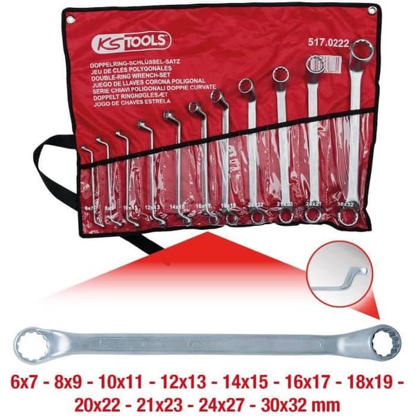 KS Tools 517.0222 Klassisk skiftnyckel, vev, 11-tlg. 6-32 mm