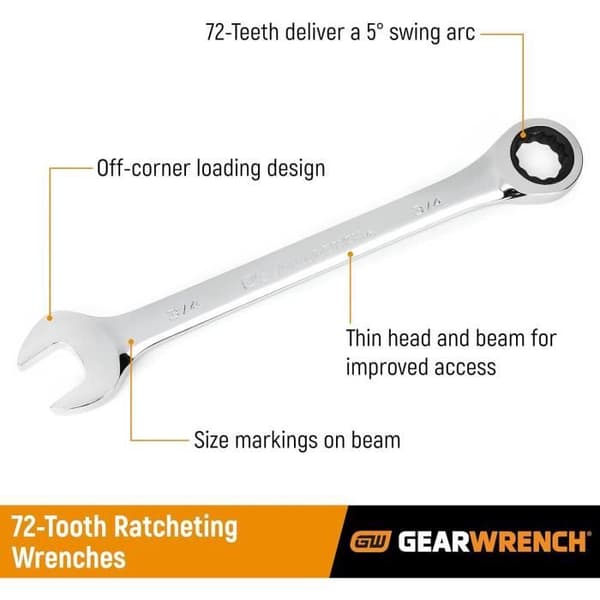 Kombinerade hylsnycklar - GEARWRENCH - 85034 - 34 delar - 5 graders vinkel - Tunn huvud