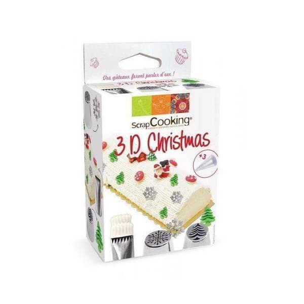 Bakverksmunstycke - SCRAPCOOKING - 3D Christmas - 4 st - Rostfritt stål - Juldekorationer