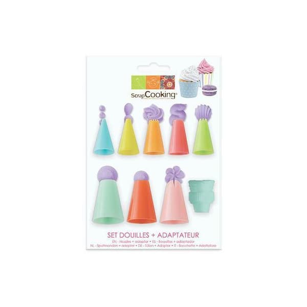 Set med spritspåsar - SCRAPCOOKING - 9 st - 8 färgade spritspåsar - 1 adapter - Röd