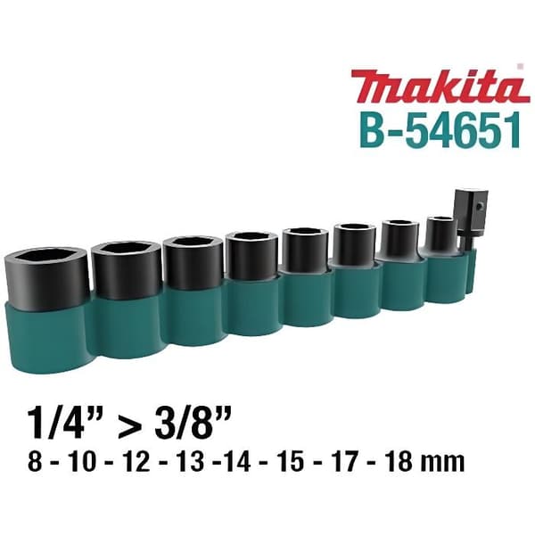 Makita 3-8 slaghylssats för slagskruvmejslar + 1-4 adapter - 9295