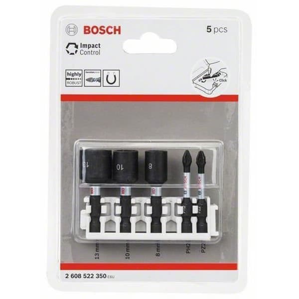 Bosch Impact Control skruvmejselbits och hylsor, paket med 5 delar - 2608522350