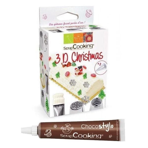 Kit med 3D bakverksmunstycken Christmas Edition + 1 chokladpenna