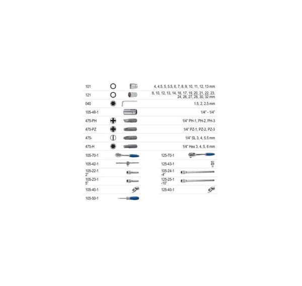 Hylsor 4-32mm och bits set 1/4" och 1/2" 58 st Irimo
