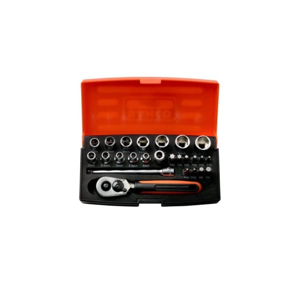 Sokker 4-13mm og bits PH,HEX,TORX sett 1/4" 25stk