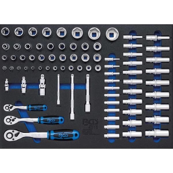 Verktygssats med hylsor - BGS - 401 - 80 delar - Ergonomisk - Matt kromad