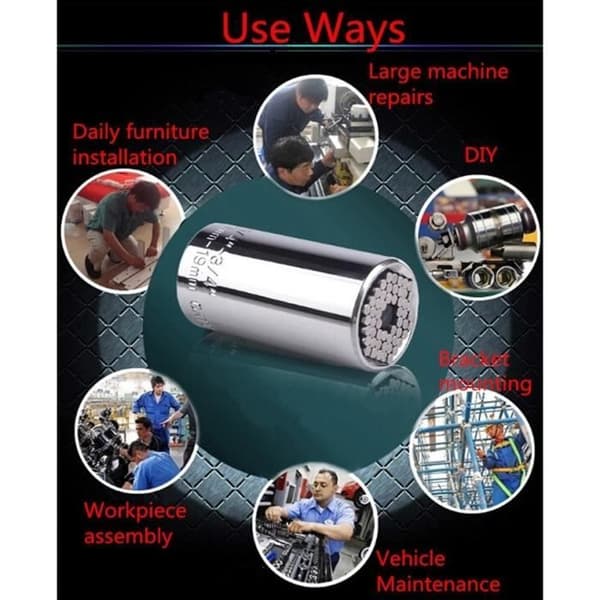 Universal 1-4"-3-8 (7mm-19mm) adapter, borradapter Verktygshårdvarudel (silver)