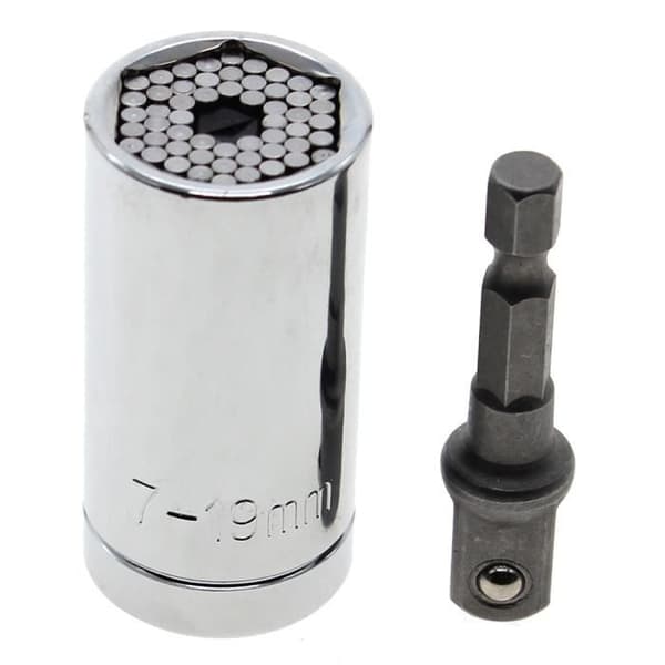 Handverktygsadapter - Universal - 2 st/set - 25 mm sockel - Kompatibel 7-19 mm - Polerad krom