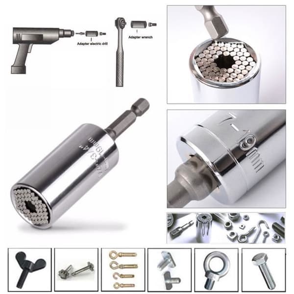 Spärrnyckelhylsa - Silver - Borradapter - 7-19mm - Höghastighetsstål - 26x52mm