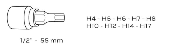 Sekskantede bits på 55 mm fatning, sæt med 9 stk.