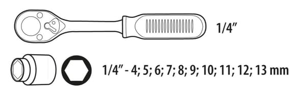 1/4" hylsnycklar, set med 11 st.