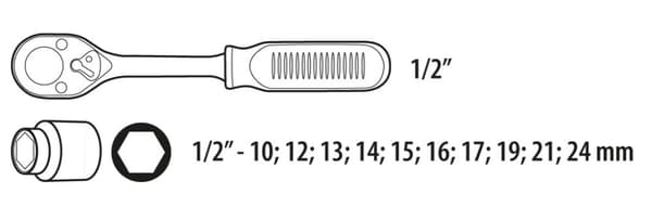 1/2" hylsnycklar, set med 11 st.