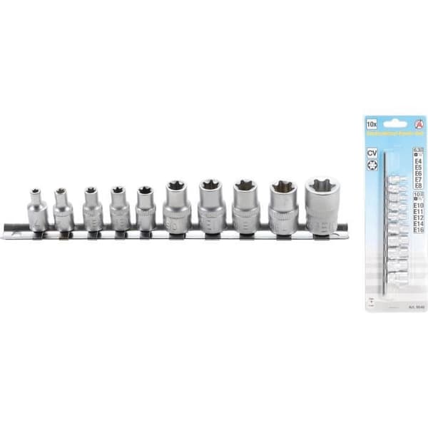 Hylssats - Fyrkantig - Torx - 10 delar - Krom-vanadin - Storlekar E4 till E16