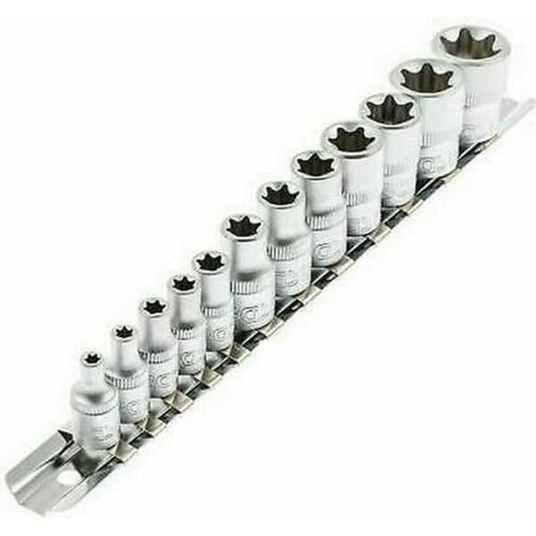 Hylssats - Fyrkantig - Torx - 10 delar - Krom-vanadin - Storlekar E4 till E16