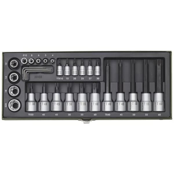 Hylsnyckelset - PROXXON - 23103 - 29 delar - 1/2 (12,5 mm) och 1/4 (6,3 mm) - Svart