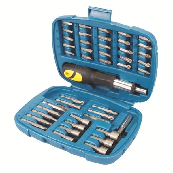 SILVERLINE Set med 45 spärrskruvmejslar med hylsor och bits