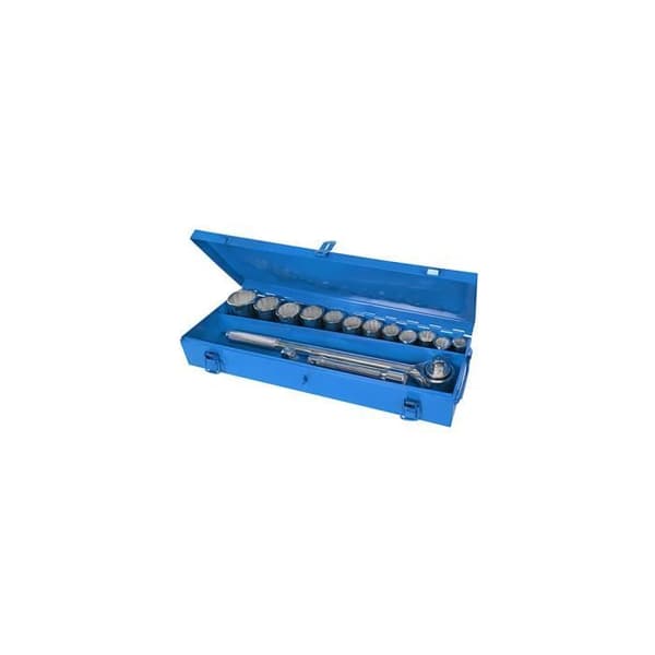SILVERLINE 3/4" metrisk skiftnyckel och hylssats - Med smidd spärrhandtag - 15 delar