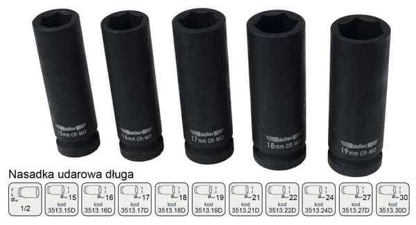 ADLER SLAGSTØTTE LANG 6-SIDET 1/2" 24mm