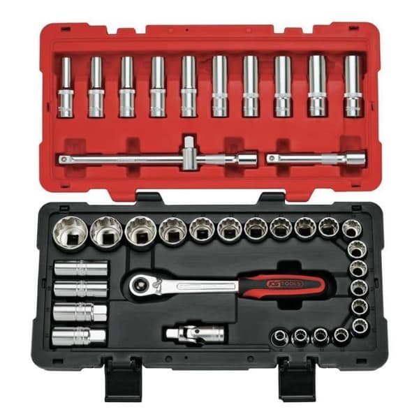 Kartong med uttag och tillbehör - KS TOOLS - Ultimate - 39 stycken - 12 poäng - 1/2''