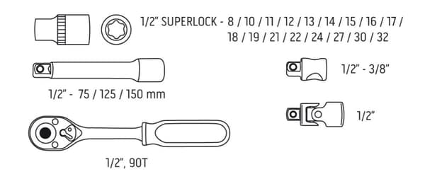 Pistorasiaavaimet 1/2", sarja 23