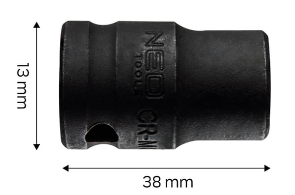 1/2" stødfatning, 13 x 38 mm, Cr-Mo